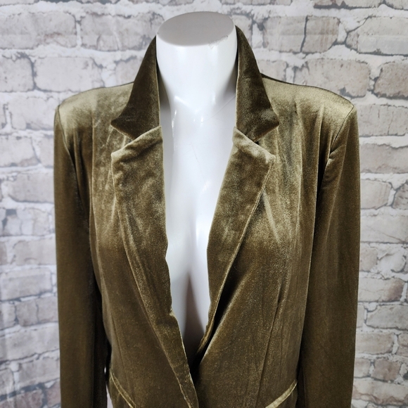 b.young Byperlina Velvet Blazer Straight Cut Moss Green Size 38 Boho Cottagegoth - Picture 4 of 14
